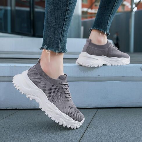 Women's Chunky Platform Sneakers Walking Tennis Mesh Shoes Lightweight Breathable Gym Comfort Work Sports Hidden Elevator Shoes in Saudi Arabia
