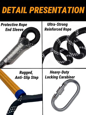 MVBouresu Boat Rope Ladder, Heavy Duty Climbing Rope 400Lbs Strength, 14mm Reinforced Polyester Line, Rigid Resin Step Design, Outdoor Ladder for Inflatable Boat, Kayak, Motorboat, Canoeing (4 Step) in Kuwait