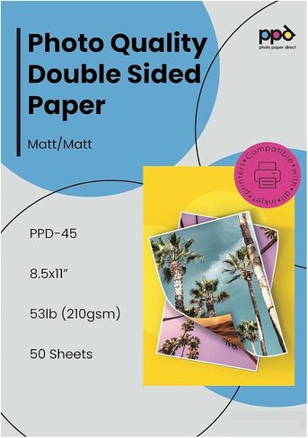PPD 50 Sheets Inkjet Glossy Double Sided Photo Paper 8.5x11" 49lbs. 180gsm 9.9mil - Instant Dry and Water-Resistant (PPD044-50) in Kuwait