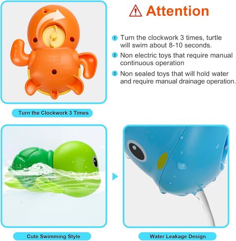 TOHIBEE Bath Toys, 3 Pack Cute Swimming Turtle Bath Toys for Toddlers 1-3, Floating Wind Up Toys for 1 Year Old Boy Girl, New Born Baby Bathtub Water Toys, Preschool Toddler Pool Toys in Saudi Arabia