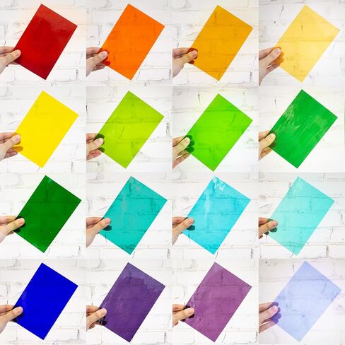 طقم صفائح من الزجاج الملون 16 قطعة مقاس 4x6 بوصة، زجاج فني للكاتدرائية، زجاج فسيفساء، لوازم صفائح زجاجية ملونة زاهية مع شريط رقائق نحاسي (7/32 بوصة) وقفازات لمحبي الزجاج DIY (شفاف) in Kuwait