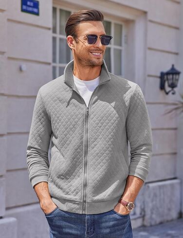 COOFANDY Mens Zip Up Sweatshirt Mock Neck Quilted Jacket Casual Lightweight Sweater Jackets with Pocket in Saudi Arabia