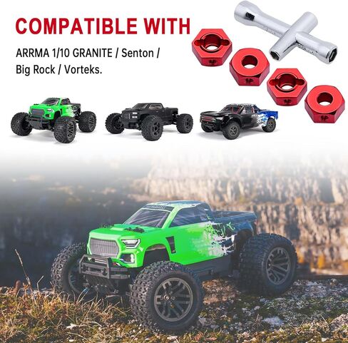 محولات محاور العجلات السداسية من الألومنيوم 12 مم من Hobbypark مع صواميل قفل لجهد الجرانيت Arrma 1/10 MEGA 2WD Granite 4X4 Big Rock Senton، مجموعة من 4 (أزرق) in Kuwait