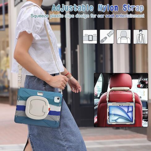 حافظة MEEgoodo لجهاز iPad Air الجيل الرابع/الخامس 10.9 بوصة 2020 2022/iPad Pro M2 11 بوصة حافظة للأطفال الجيل الرابع/الثالث/الثاني/الأول 2022 2021 2020 2018 مع حامل قلم رصاص وحامل وحزام مقاوم للصدمات، وردي ملون in Kuwait