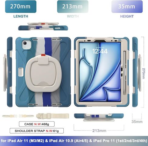 حافظة MEEgoodo لجهاز iPad Air الجيل الرابع/الخامس 10.9 بوصة 2020 2022/iPad Pro M2 11 بوصة حافظة للأطفال الجيل الرابع/الثالث/الثاني/الأول 2022 2021 2020 2018 مع حامل قلم رصاص وحامل وحزام مقاوم للصدمات، وردي ملون in Kuwait