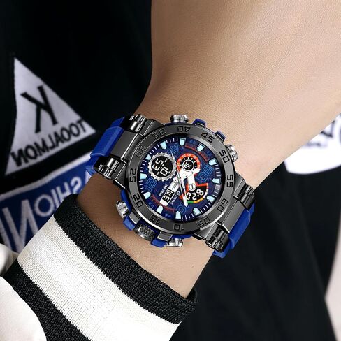 MASTOP Men's Watch Rainbow Color Watches Analog Digital 5ATM Waterproof High Contrast Black Brilliant White Watch Raise Hand Backlight Outdoor Military Watch in Saudi Arabia