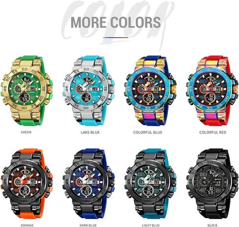 MASTOP Men's Watch Rainbow Color Watches Analog Digital 5ATM Waterproof High Contrast Black Brilliant White Watch Raise Hand Backlight Outdoor Military Watch in Saudi Arabia