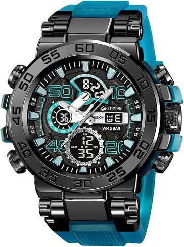 MASTOP Men's Watch Rainbow Color Watches Analog Digital 5ATM Waterproof High Contrast Black Brilliant White Watch Raise Hand Backlight Outdoor Military Watch in Saudi Arabia