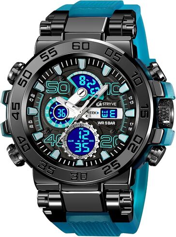 MASTOP Men's Watch Rainbow Color Watches Analog Digital 5ATM Waterproof High Contrast Black Brilliant White Watch Raise Hand Backlight Outdoor Military Watch in Saudi Arabia