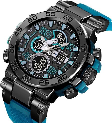 MASTOP Men's Watch Rainbow Color Watches Analog Digital 5ATM Waterproof High Contrast Black Brilliant White Watch Raise Hand Backlight Outdoor Military Watch in Saudi Arabia