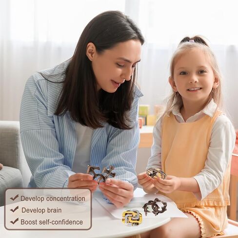 Brain Teaser Puzzles for Adults Metal Wooden Brain Teaser Puzzle 16pcs Logic Metal Puzzle for Adult Kid Toy Lock Puzzles Gift for Adults Teenagers in Saudi Arabia