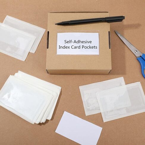 50 Pack Self Adhesive Index Card Pockets with Top Open for Loading, Clear Plastic Labels Holders for Organizing and Protecting Your Index Cards or Photos(1.2 x 3.35 Inches) in Saudi Arabia