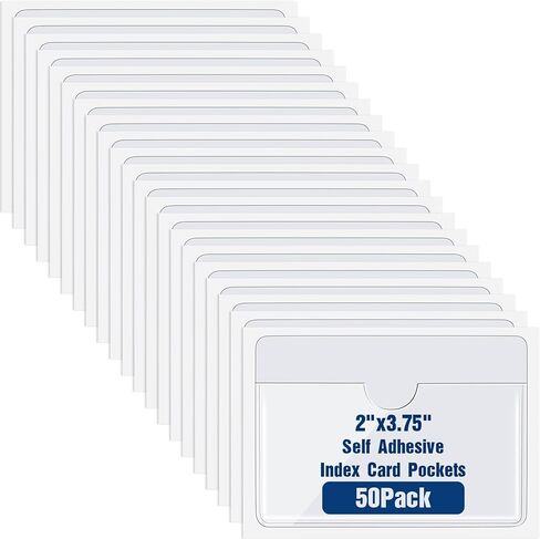 50 Pack Self Adhesive Index Card Pockets with Top Open for Loading, Clear Plastic Labels Holders for Organizing and Protecting Your Index Cards or Photos(1.2 x 3.35 Inches) in Saudi Arabia