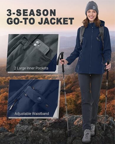 سترة نسائية من Outdoor Ventures مع غطاء رأس قابل للإزالة، سترة واقية معزولة مقاومة للماء ومعطف دافئ مبطن بالصوف in Kuwait