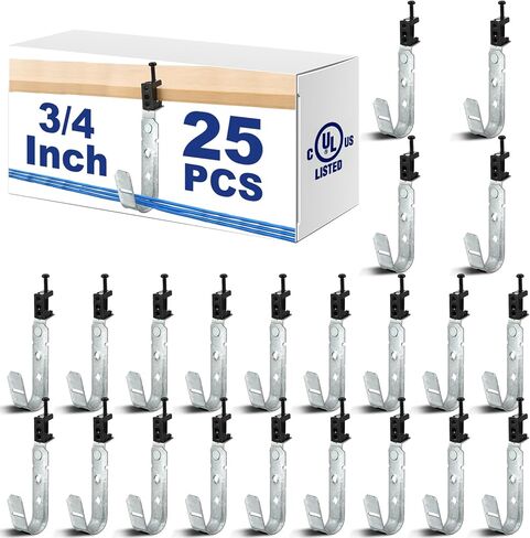 Blulu 25 Pcs Cable Support J Hook with Beam Clam Swivel Heavy Duty Metal Hangers for J Hook Hanging Cable Management Organizing Wire G60 Galvanized Steel (3/4 Inch) in Kuwait