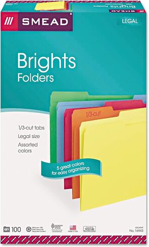 Smead Colored File Folder, 1/3-Cut Tab, Legal Size, Blue, 100 per Box (17043) in Saudi Arabia