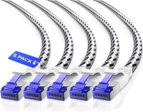 Maximm Flat Cat7 Ethernet Cable SFTP Shielded White 3ft 5-Pack in Kuwait