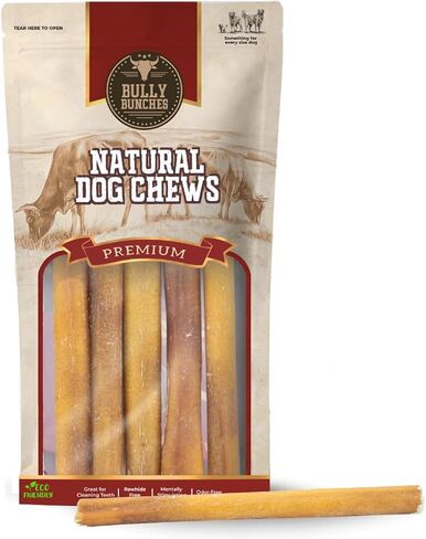 Bully Bunches Premium 12 Inch Thick Odor-Free Bully Sticks for Medium & Large Dogs - Long Lasting Chews for Oral Care - All Natural & Single Ingredient, 100% Beef Dog Treat, Rawhide Free (5 Pk) in Saudi Arabia