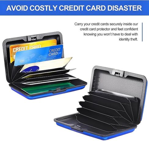 BBTO 2 Pieces Credit Card Holder Slim Mini RFID Blocking Credit Card Protector Aluminum Business Card Case Metal ID Organizer Wallet with 7 Slots for Women Men (Black, Silver) in Kuwait
