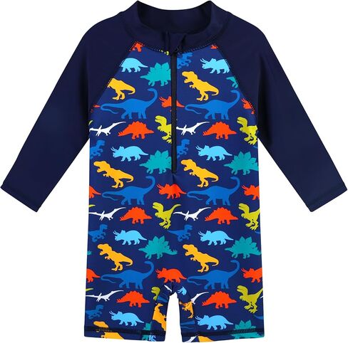 HUAANIUE Toddler Boy Swimsuit Rashguard One-Piece Swimwear 0-6 Years | UPF 50+ sun protection, front zipper with chin guard, 4-way stretch quick-dry fabric, flatlock seams anti-chafing in Kuwait