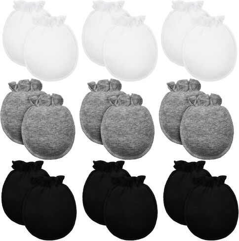 9 Pairs Newborn Baby Boys Girls Mittens 0-6 Months Infant Toddler Mittens No Scratch Solid Color Gloves in Kuwait