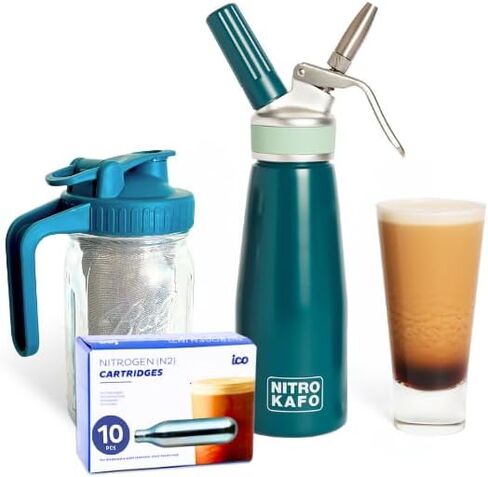 NITRO KAFO 0.5L Nitro Coffee Maker, Aluminum Nitro Cold Brew Coffee Maker with Special Nitro Diffuser Nozzle & Cold Brew Maker with Cold Brew Mason Jar, Includes (10) 2g N2 Cartridges in Saudi Arabia