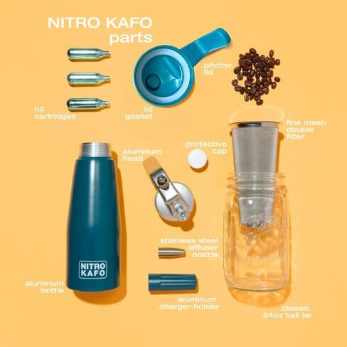NITRO KAFO 0.5L Nitro Coffee Maker, Aluminum Nitro Cold Brew Coffee Maker with Special Nitro Diffuser Nozzle & Cold Brew Maker with Cold Brew Mason Jar, Includes (10) 2g N2 Cartridges in Saudi Arabia