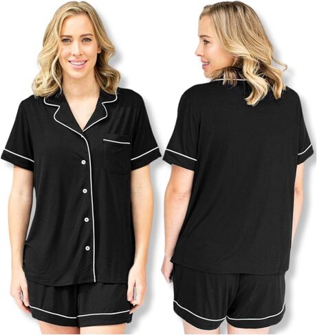 Kindred Bravely Clea Short Sleeve Pajama Set, Maternity & Nursing Sleepwear | Soft button-down breastfeeding sleepwear with pockets and elastic waist, breathable for pregnancy through hospital and beyond in Saudi Arabia