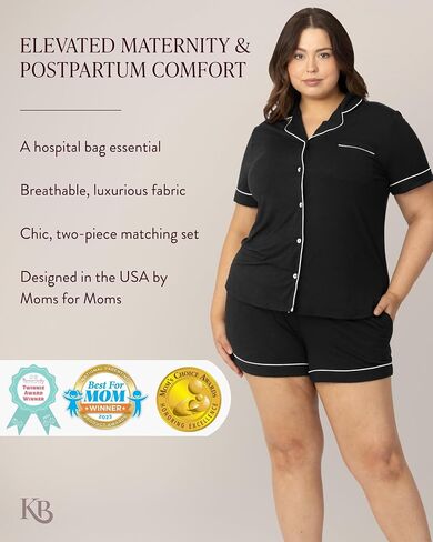 Kindred Bravely Clea Short Sleeve Pajama Set, Maternity & Nursing Sleepwear | Soft button-down breastfeeding sleepwear with pockets and elastic waist, breathable for pregnancy through hospital and beyond in Saudi Arabia