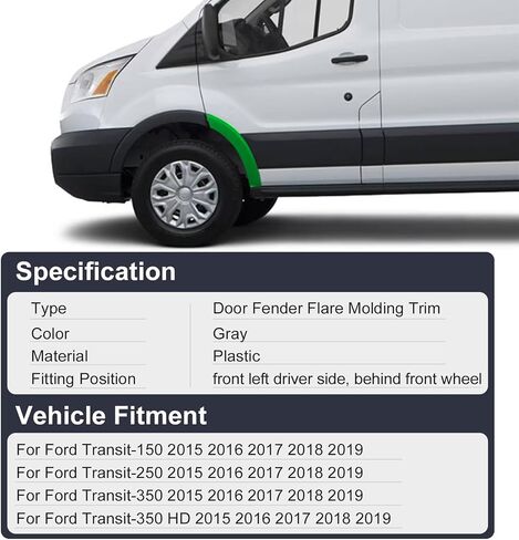 غطاء لوحة تريم على شكل قوس العجلة الأمامية اليسرى للباب الجانبي متوافق مع Ford Transit-150 Transit-250 Transit-350 2.0L 3.5L Cargo Van 2015 2016 2017 2018 2019 BK3Z-61278L01-AA in Saudi Arabia