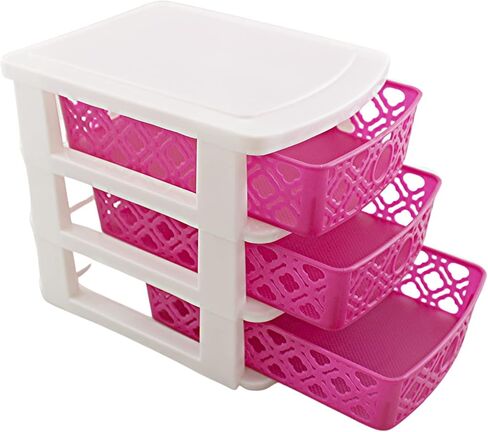 3 Drawer Basket Weave Mini Plastic Organizer Makeup HBA Cosmetics Arts & Crafts Desktop Stationary (Blue) in Saudi Arabia