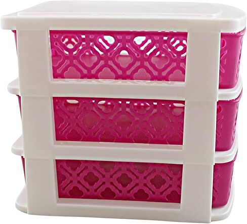 3 Drawer Basket Weave Mini Plastic Organizer Makeup HBA Cosmetics Arts & Crafts Desktop Stationary (Blue) in Saudi Arabia