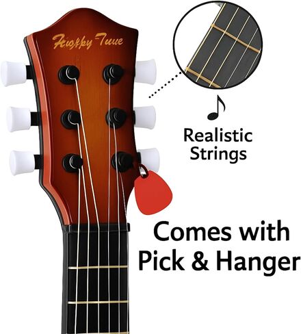 23" Acoustic Guitar, Kids 6 String Toy Guitar - Realistic Steel Strings - Beginner Practice First Musical Instrument for Children, Toddlers (Brown) in Kuwait