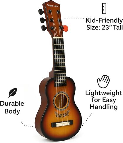 23" Acoustic Guitar, Kids 6 String Toy Guitar - Realistic Steel Strings - Beginner Practice First Musical Instrument for Children, Toddlers (Brown) in Kuwait