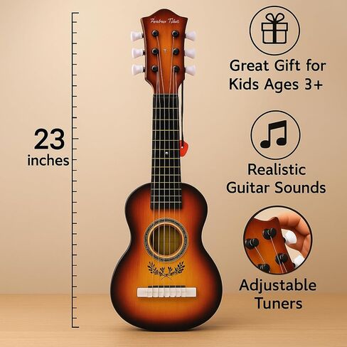 23" Acoustic Guitar, Kids 6 String Toy Guitar - Realistic Steel Strings - Beginner Practice First Musical Instrument for Children, Toddlers (Brown) in Kuwait