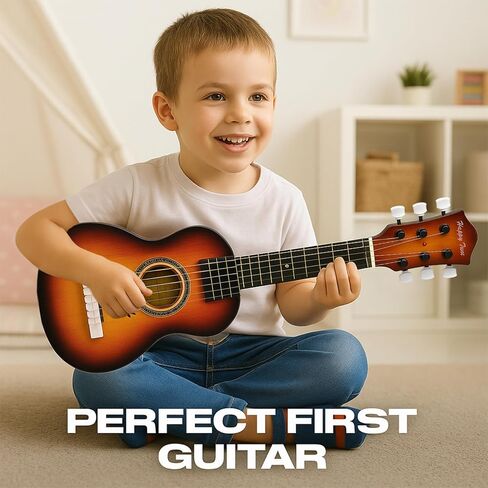 23" Acoustic Guitar, Kids 6 String Toy Guitar - Realistic Steel Strings - Beginner Practice First Musical Instrument for Children, Toddlers (Brown) in Kuwait
