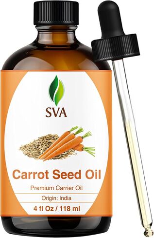 SVA Organics Carrot Seed Carrier Oil with Dropper- 118 ml (4 fl. oz.) 100% Pure, Natural, Cold Pressed and Therapeutic Grade for Moisturized Skin, Shiny Hair, Aromatherapy & Massage in Saudi Arabia