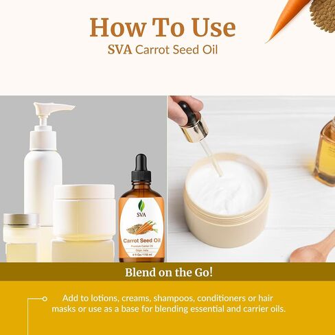 SVA Organics Carrot Seed Carrier Oil with Dropper- 118 ml (4 fl. oz.) 100% Pure, Natural, Cold Pressed and Therapeutic Grade for Moisturized Skin, Shiny Hair, Aromatherapy & Massage in Saudi Arabia
