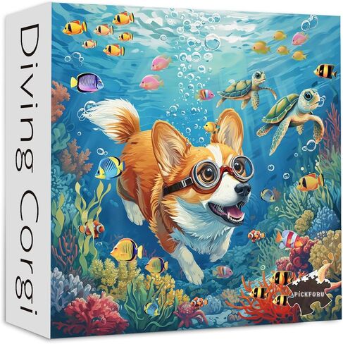 PICKFORU Cute Dog Puzzles for Adults 1000 Pieces and up, Corgi Puppy Puzzle Flower Puzzles for Adults, Funny Animals Puzzles as Art Wall Decor in Kuwait
