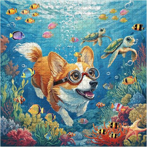 PICKFORU Cute Dog Puzzles for Adults 1000 Pieces and up, Corgi Puppy Puzzle Flower Puzzles for Adults, Funny Animals Puzzles as Art Wall Decor in Kuwait