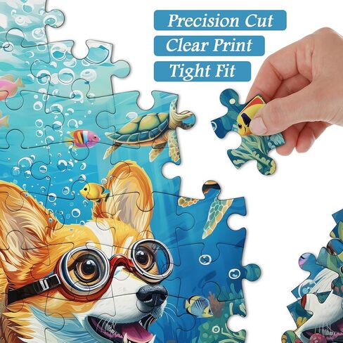 PICKFORU Cute Dog Puzzles for Adults 1000 Pieces and up, Corgi Puppy Puzzle Flower Puzzles for Adults, Funny Animals Puzzles as Art Wall Decor in Kuwait