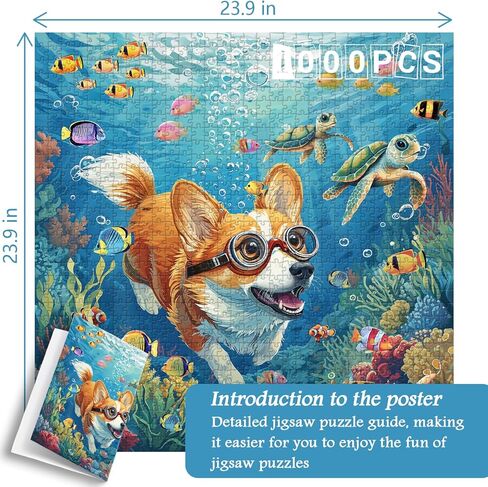 PICKFORU Cute Dog Puzzles for Adults 1000 Pieces and up, Corgi Puppy Puzzle Flower Puzzles for Adults, Funny Animals Puzzles as Art Wall Decor in Kuwait