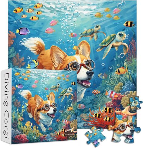 PICKFORU Cute Dog Puzzles for Adults 1000 Pieces and up, Corgi Puppy Puzzle Flower Puzzles for Adults, Funny Animals Puzzles as Art Wall Decor in Kuwait