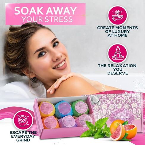 Bath Bombs Gift Set - 6 XXL Bubble Bath Fizzies (4.1 oz Each) with Natural Dead Sea Salt Cocoa and Shea Essential Oils - Best Gift Idea for Birthday, Mom, Woman, Girl, Him, Kids in Saudi Arabia