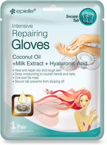 Epielle Intensive Repairing Hand Masks (Gloves-6pk) for Dry Hands Spa Masks Hand cream & lotion | Coconut Oil + Milk Extract + Hyaluronic Acid, Mothers Day Gifts in Kuwait