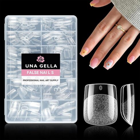 UNA GELLA Extra Short Square Fake Nails XS 216pcs Pre-shape Extra Short Square Press on Nails Extra Short Square Gel Tips for Full Cover Acrylic Short Square Nails False Nails For Nail Extension Home DIY Salon 12 Sizes Gelly Tips in Kuwait