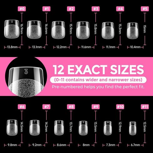 UNA GELLA Extra Short Square Fake Nails XS 216pcs Pre-shape Extra Short Square Press on Nails Extra Short Square Gel Tips for Full Cover Acrylic Short Square Nails False Nails For Nail Extension Home DIY Salon 12 Sizes Gelly Tips in Kuwait