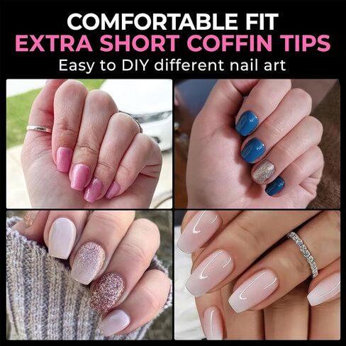 UNA GELLA Extra Short Coffin Nails XS 216pcs Pre-shape Extra Short Coffin Press on Nails Extra Short Coffin Gel Tips for Full Cover Acrylic Short Coffin Fake Nails False Nails For Nail Extension Home DIY Salon 12 Sizes Gelly Tips in Kuwait