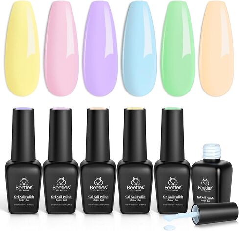 Beetles Gel Nail Polish,6 Colors Pearl Gel Nail Polish Shimmer Mermaid Gel Polish White Pink Blue Glitter Nail Polish Shell Swirl Thread Effect Soak Off UV LED Gel for Salon Home DIY Manicure in Saudi Arabia