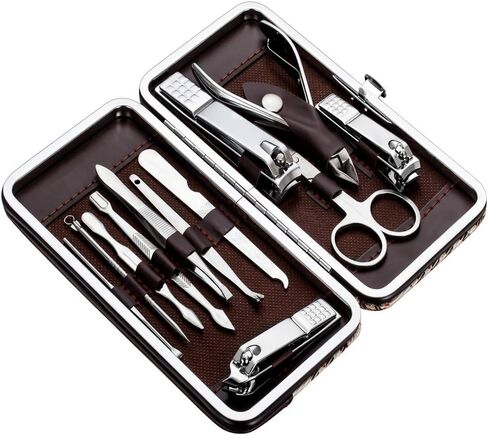 تسيوا مانيكير، مجموعة باديكير، مقصات أظافر، مجموعة العناية الاحترافية، أدوات أظافر مع حقيبة سفر فاخرة، مجموعة من 12 ... (مقص أظافر 12 قطعة) in Saudi Arabia